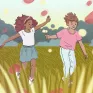 Illustration - enfants courant dans les champs